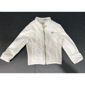 GUESS LA Girls Sz 4 Quilted Coat Jacket White Faux Leather Bomber Y2K Moto City